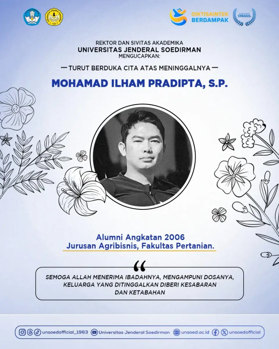 Universitas Jenderal Soedirman Berduka Atas Wafatnya Mohamad Ilham Pradipta
