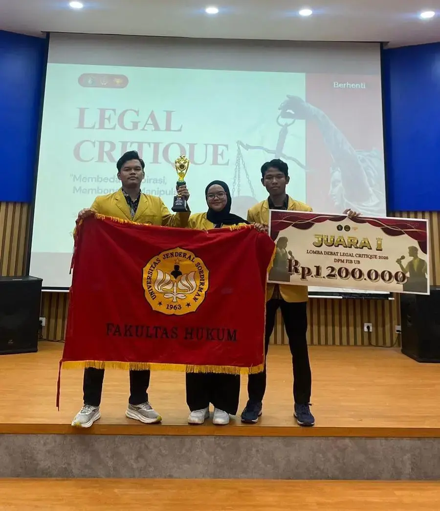 Mahasiswa FH Unsoed Sabet Juara 1 Lomba Debat Politik ”LEGAL CRITIQUE”Tingkat Nasional 2025